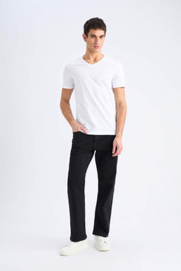 Slim Fit Dar Kesim V Yaka Basic Duz K?sa Kollu Tisort - Defacto фото 3