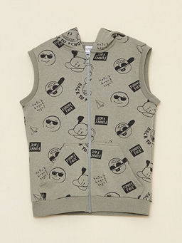 Kap??onlu Bask?l? Erkek ?ocuk Yelek