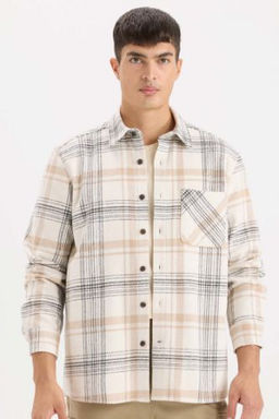 Regular Fit Polo Yaka Kareli Flanel Uzun Kollu Gomlek