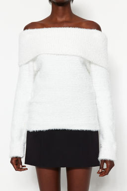 Ekru Carmen Yaka Tuylu/Sakal Iplikli Triko Kazak TWOAW24KZ00121