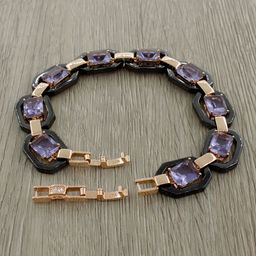 Браслет Октагон из черной керамики с Александритом покрытие под золото, длина 18см - Agat77 фото 3