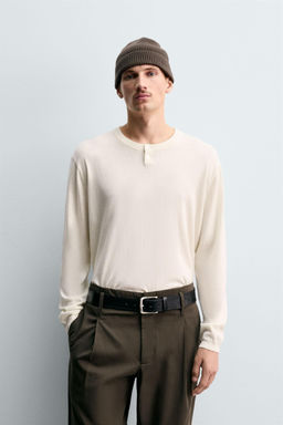 COTTON-CASHMERE BUTTON NECK SWEATER