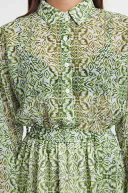 Yesil Belden Ac?lan Mini Astarl? Sifon Dokuma Elbise TWOAW24EL00841