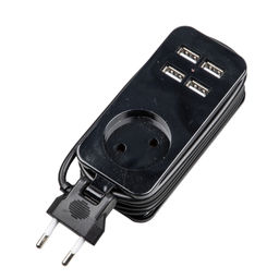 S-CT1-1,5U BLACK Удлинитель серии Travel, шнур 1,5м., 1 гнездо, 10A, б/з, 4USB(2,1A). Черный. ТМ Uniel