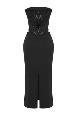 Siyah Cut Out/Pencere Detayl? Astarl? Payet Dokuma Midi Dugun/Nikah Elbisesi TPRSS25EL00306 - Trendyolmilla фото 7