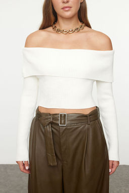 Tas Super Crop Carmen Yaka Triko Kazak TWOAW22KZ1897 - Trendyolmilla фото 27