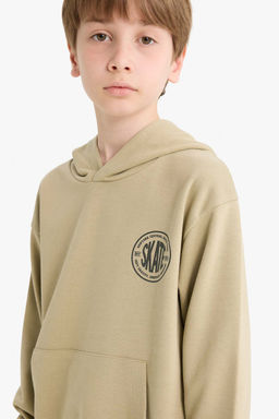 Regular F_t Kap__onlu Pamuklu Bask_l_ Okul Sweatshirt Erkek _ocuk