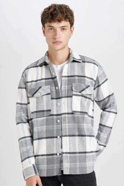 Regular Fit Polo Yaka Kareli Oduncu Flanel Uzun Kollu Gomlek - Defacto фото 2