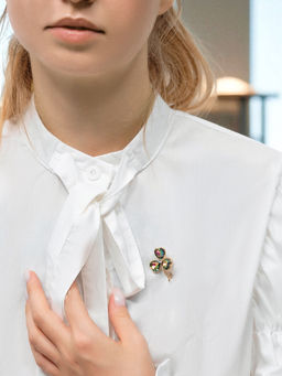 Брошь «Трехлистный клевер», разноцветный в золоте