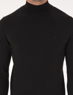 Siyah Slim Fit Pamuk Kar___ml_ Yar_m Bal_k__ Yaka Basic Triko Kazak