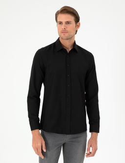 Siyah Oxford Slim Fit Uzun Kollu G_mlek