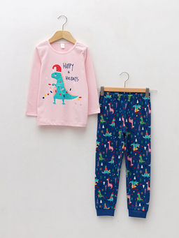 Bisiklet Yaka Bask?l? Uzun Kollu K?z ?ocuk Pijama Tak?m?