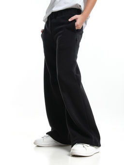 Брюки для девочки с карманами утепленные с начесом классические 22-7347 черный - Mini maxi фото 3