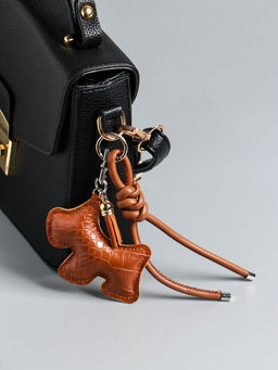 Брелок для ключей на карабине кожзам «Терьер», с узлом, шоколад, на сумку, рюкзак, 14×8×1.2 см