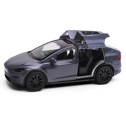 Машина металл. Tesla model x plaid 12 см, двери, серебр, в коробке