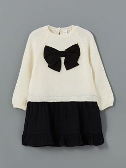 Bisiklet Yaka Triko Kurdele Detayl? K?z Bebek Elbise