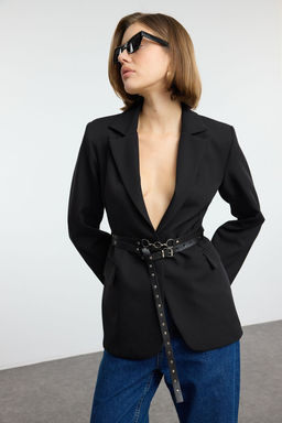 Siyah Kemerli Dokuma Blazer Ceket TWOAW25BC00031 - Trendyolmilla фото 2