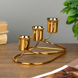 Металлический подсвечник на 3 свечи «Капли», золото, 14×8×8 см