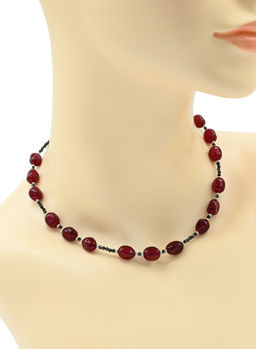 Чокер из циркона с кальцитом галтовка 7*11мм цв.бордовый, 39см