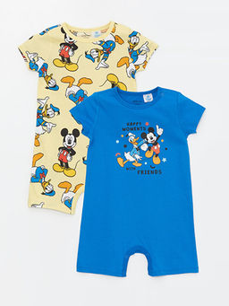 Bisiklet Yaka K?sa Kollu Mickey Mouse Bask?l? Pamuklu Erkek Bebek Tulum 2li