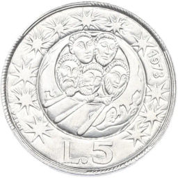 Монета 5 лир 1973 года Сан-Марино