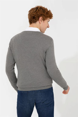 U. S. Polo Assn Мужской серый меланжевый базовый трикотажный свитер с v-образным вырезом - U.s. polo assn фото 11