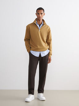 Fermuarl? Dik Yaka Erkek Kal?n Sweatshirt