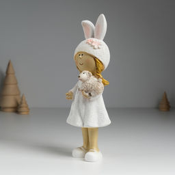 Фигурка полистоун «Девочка в шапке с ушками, с барашком», 8×6×22 см, МИКС