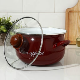 Кастрюля эмалированная «Бордо», 4 л, d=20 см, стеклянная крышка, индукция, цвет бордовый