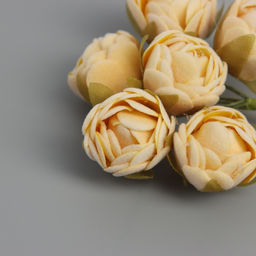 Цена за 10 шт. Декор для творчества «Пионы», жёлтые, (1 набор=1 букет), в букете 6 шт., 2.5×10.5 см