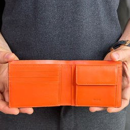 Итальянский мужской кожаный кошелек DuDu серии Azzorre | черно-оранжевый - Dudubags фото 5