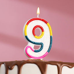 Цена за 12 шт. Свеча для торта с блестками Блестящий ободок, цифра 9 , 7 см
