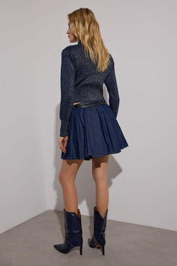 Limited Edition Koyu Mavi Pileli Kemer Detayl? Denim Etek TWOAW26ET00064 - Trendyolmilla фото 4