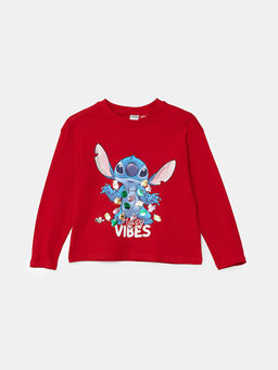 Bisiklet Yaka Stitch Bask?l? K?z ?ocuk Ti??rt