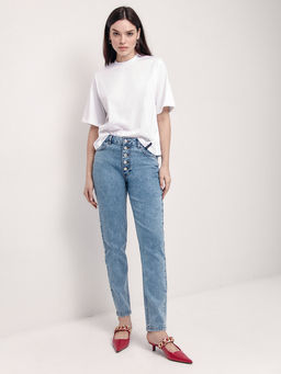 CONTE Джинсы mom fit на пуговицах с высокой посадкой CON-438 light blue