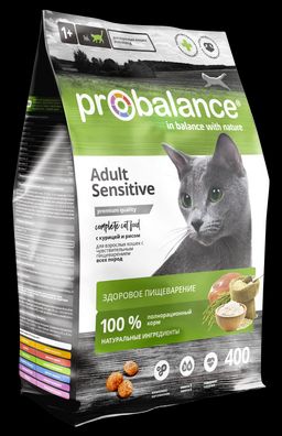 Корм ProBalance Sensitive для взрослых кошек с чувствительным пищеварением, с курицей и рисом, 10 кг