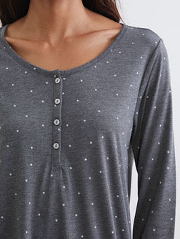 U Yaka Y?ld?z Desenli Kad?n Gecelik