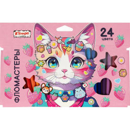 Фломастеры Комус Класс Kitty stickers 24 цв. в наб.,вентилир.,картон.упак