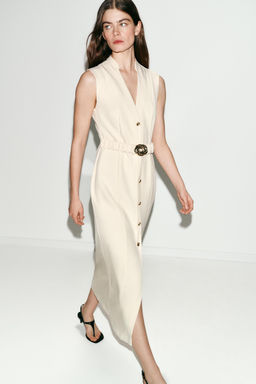 VESTIDO MIDI CINTUR?N / Crudo - Zara фото 3
