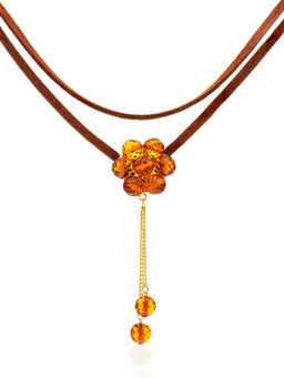 Чокер с подвеской-цветочком из натурального гранёного янтаря
