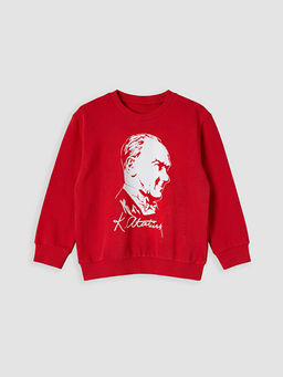 Bisiklet Yaka Atat?rk Bask?l? Erkek ?ocuk Sweatshirt