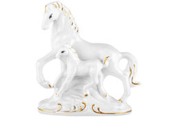 Фигурка декоративная 12*6*13 см Лошадь с жеребенком белая с золотом, фарфор - Elan gallery фото 4