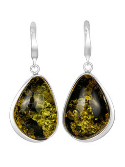 Красивые серьги из натурального искрящегося зелёного янтаря Лагуна