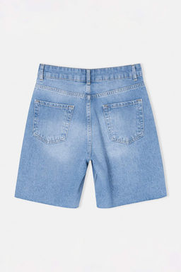 Koyu Mavi Yuksek Bel City Boy Denim Sort TWOSS26SR00107 - Trendyolmilla фото 6