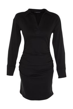 TRENDYOLMILLA Limited Edition Siyah Vucuda Oturan Drape Detayl? Mini Gabardin Dokuma Elbise TWOAW21EL1388