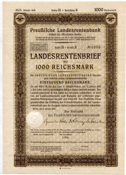 Облигация 4,5% 1000 рейхсмарок 1937 года Германия