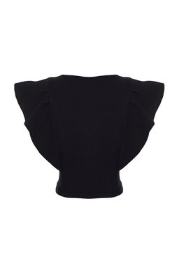 Siyah Kollar? F?rf?rl? Fitilli Esnek Bisiklet Yaka Crop Orme Bluz TWOSS24BZ00370