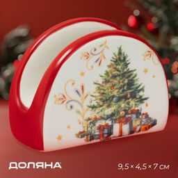 Салфетница новогодняя Доляна «Волшебное дерево», 9.5×4.5×7 см, доломит, белая, красная