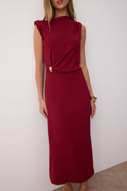 Koyu Visne Aksesuar Detayl? Midi Dokuma Elbise TWOSS25EL00862 - Trendyolmilla фото 7