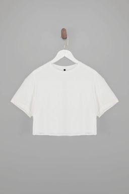 Ekru Boxy Dusuk Kol K?sa Kollu %100 Pamuk Orme T-Shirt TWOSS26TS00183 - Trendyolmilla фото 5